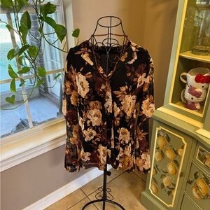Mesh Floral Blouse - Black and Brown